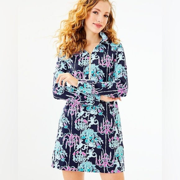 Lilly Pulitzer UPF 50+ Skipper Dress Pop Up Monkey Trouble Pockets 1/2 Zip 🧜♀️ - Picture 2 of 8